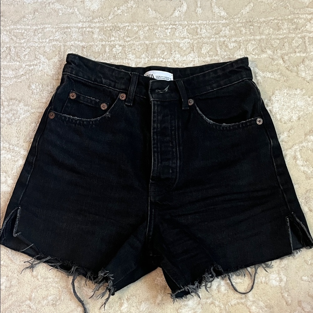 Zara | High Waisted Black Denim Shorts